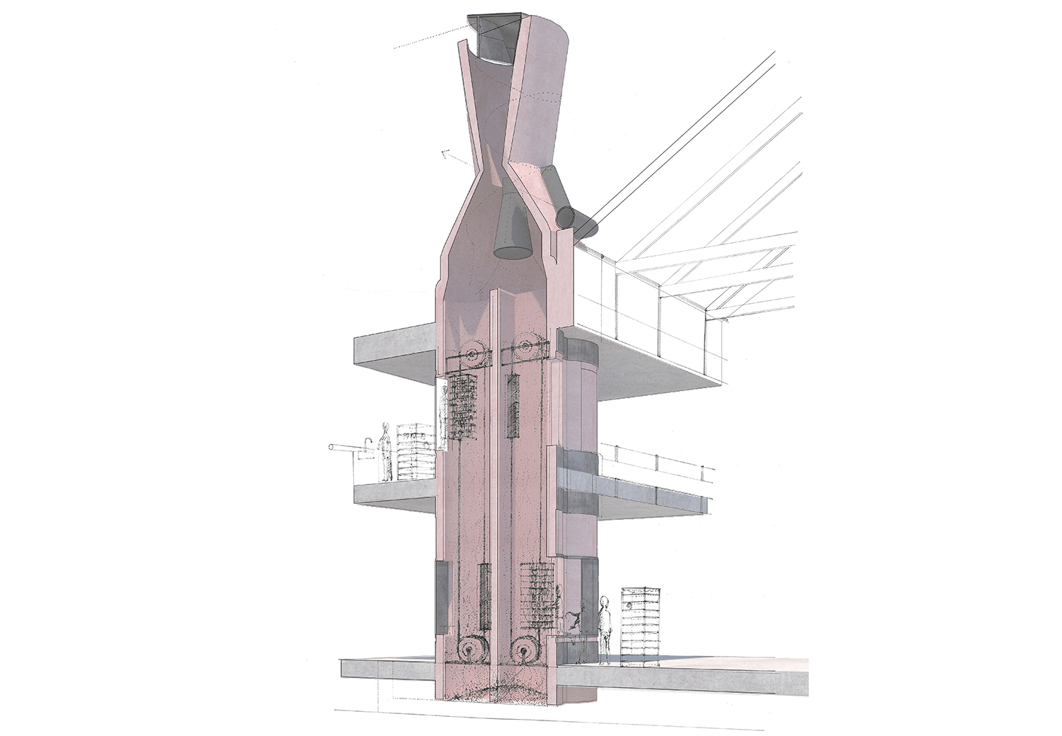 Section through smokehouse chimney