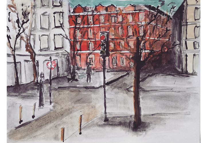 Watercolour sketch of Madrid street